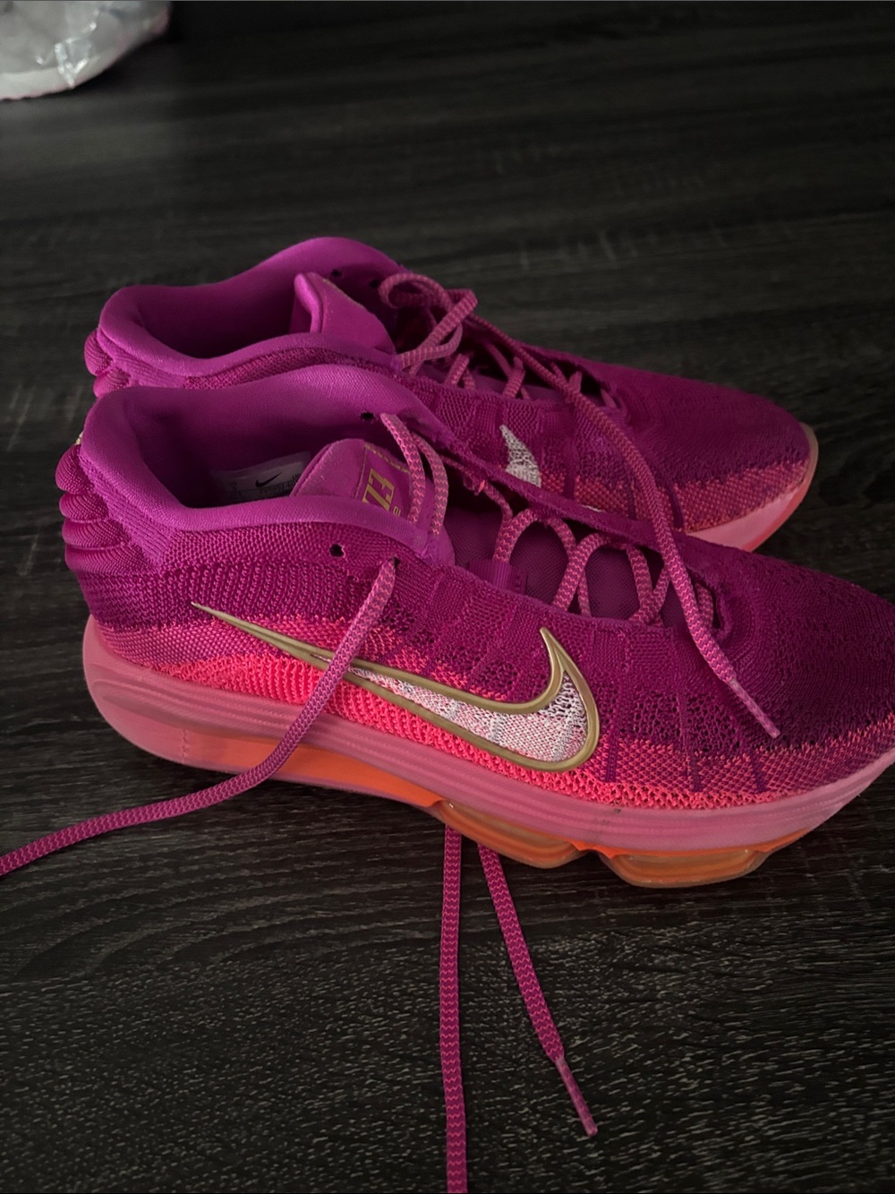 Nike Pink and Gold Knit Athletic Shoes GT03 Hustle